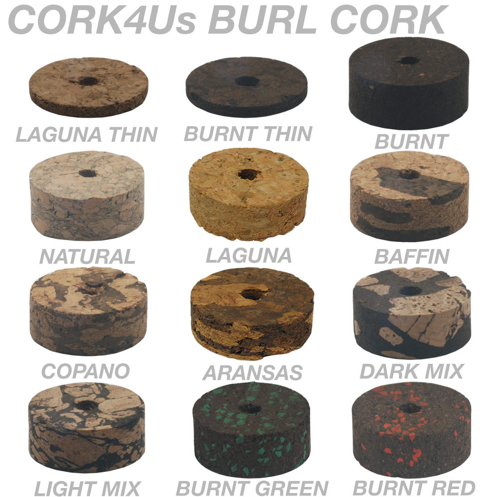 Dark Mix Burl 4 Rings 1 1/4 " x 1/4” x 1/4” Hole Cork Rings 